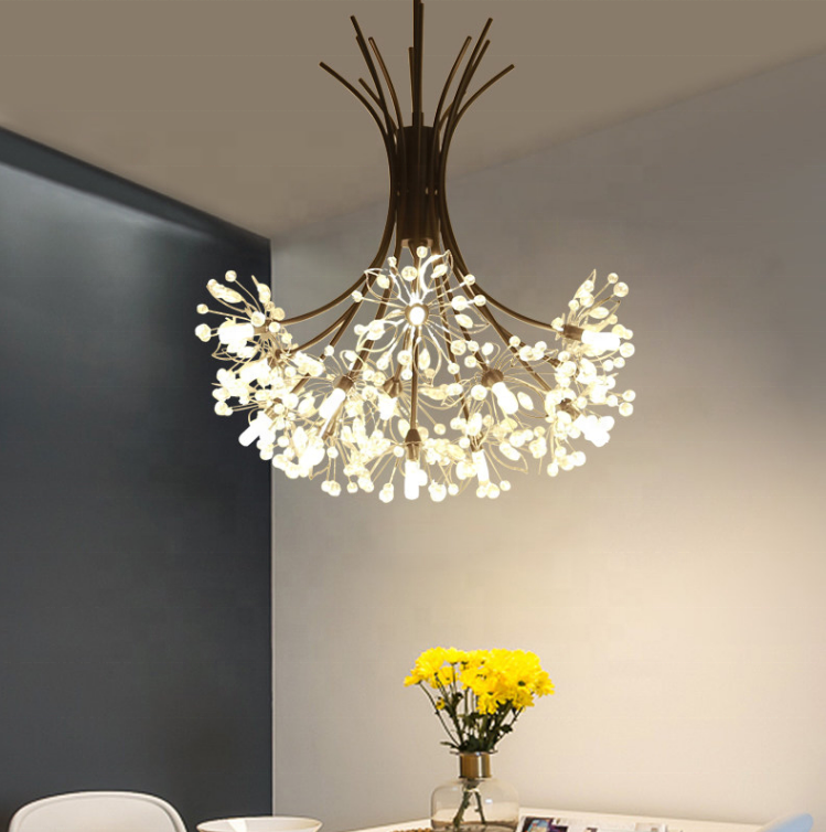 LED Crystal pendant lamp art deco light fixtures decorative metal flower chandelier for home ETL89100