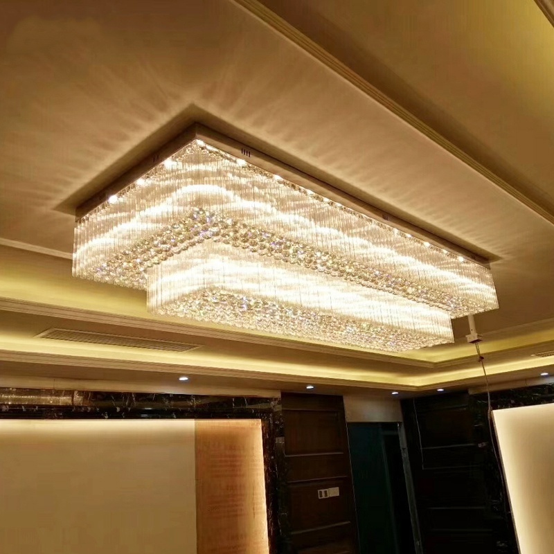 Custom Hotel Villa K9 Large Wedding Modern LED Crystal LED Ceiling Lighting Banquet Chandeliers Ceiling Light