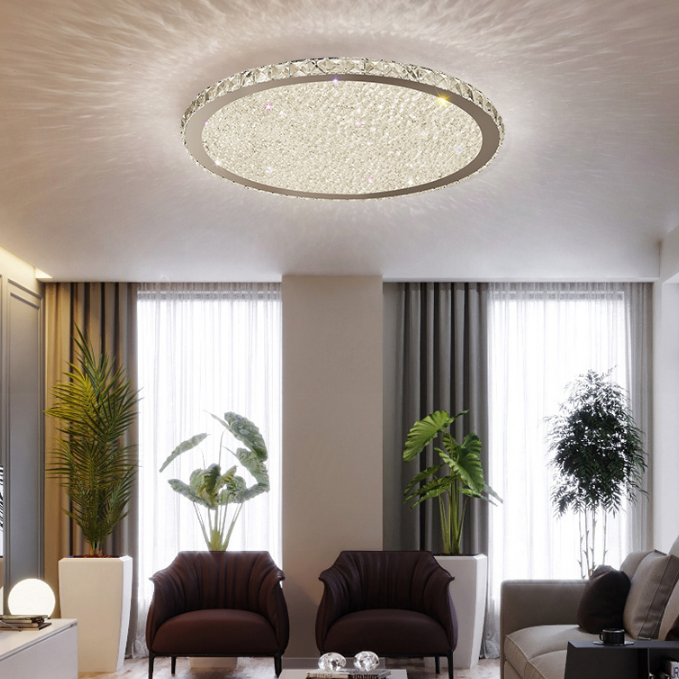 Chrome Stainless Steel Finished LED Ceiling Lamp Hotel Hallway Living Room Crystal Ceiling Light With Remote Control