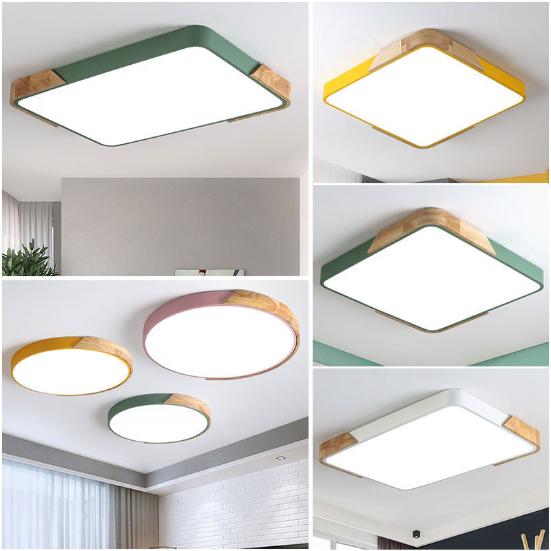 Nordic Ultra Thin Macaron Log Color Smart LED Ceiling Light Living Room Dining Room Bedroom Ceiling Lamp