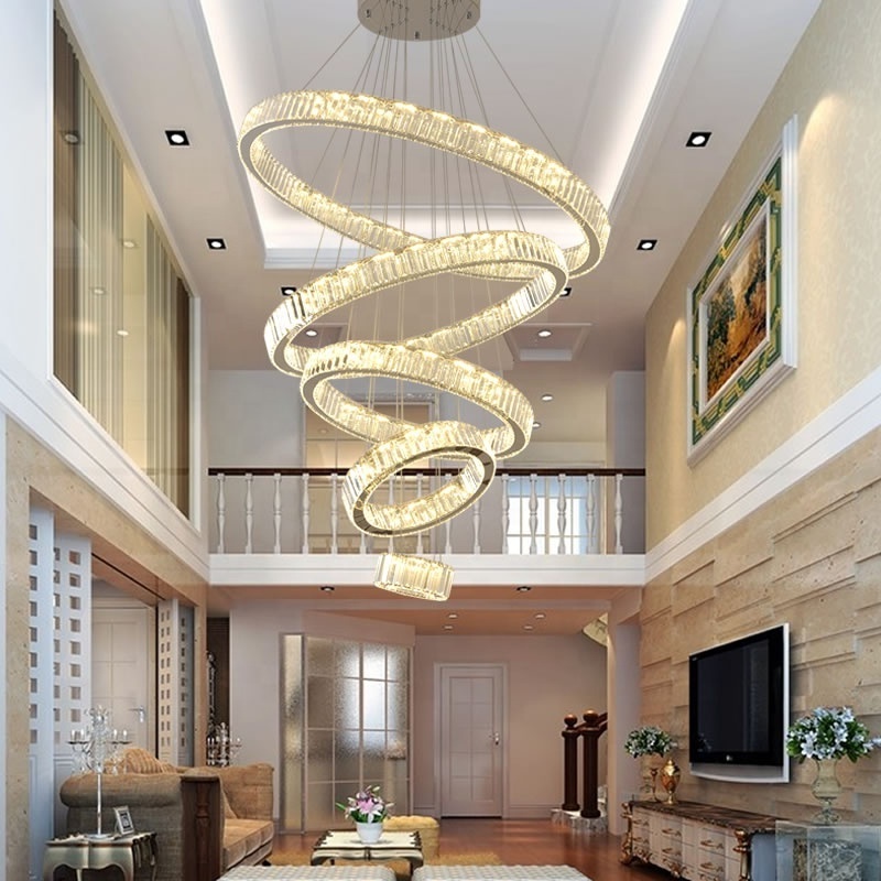 Modern Crystal Pendant Lights Round Ring LED Chandelier Hanging Lights Home Villa Staircase Chandeliers For Hotel Lobby Project