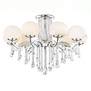 Modern Hotel Villa Room Chrome Metal E14 White Glass Pendant Light LED Chandelier With Chain