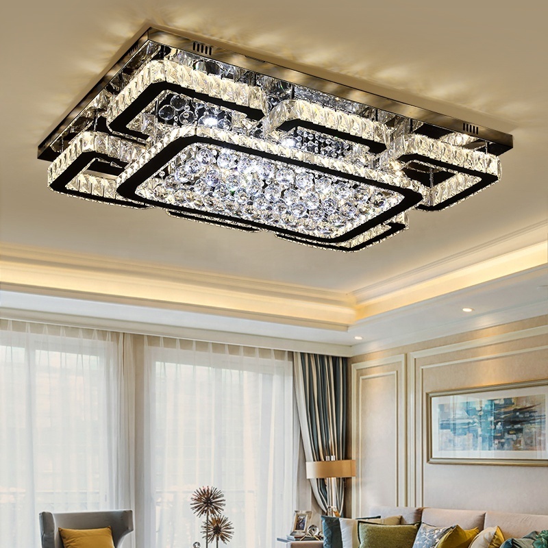 Rectangle Crystal Ceiling Light Color Changing Chandelier Crystal Lights Luxury Ceiling Crystal Lights