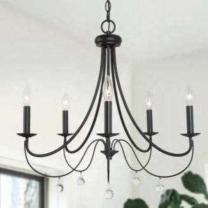 Classic Villa Hotel Island Candlestick Chandelier Light Large Matte Black Chandelier With Crystal Pendant Drops