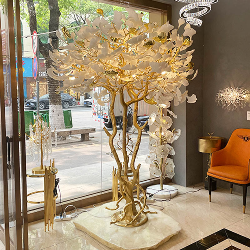 Custom Project Hotel Indoor Decoration Villa Ginkgo Ceramics LED Floor Lamp