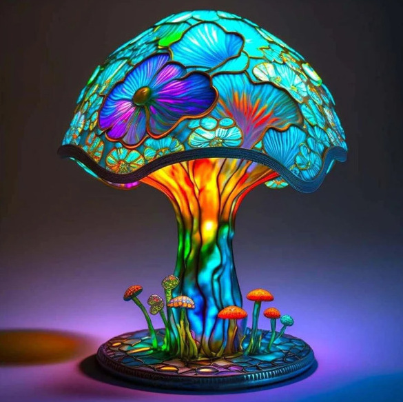 Bohemian Decor Painting Resin Mushroom LED Table Lamp Mushroom Stained Resin Plant Series Night Light