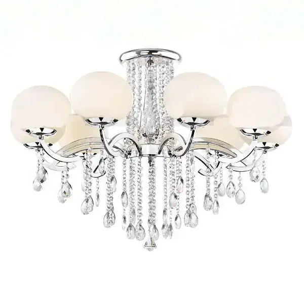 Modern Hotel Villa Room Chrome Metal E14 White Glass Pendant Light LED Chandelier With Chain