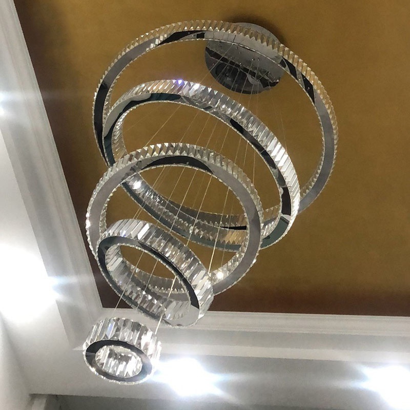 Modern Crystal Pendant Lights Round Ring LED Chandelier Hanging Lights Home Villa Staircase Chandeliers For Hotel Lobby Project