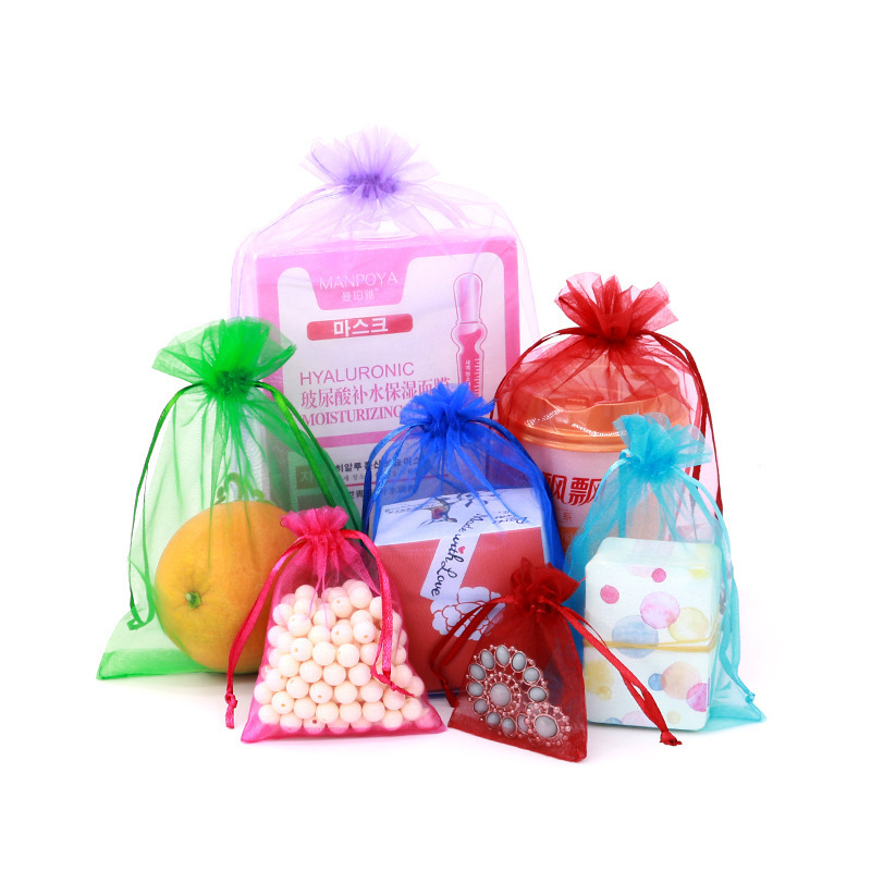 Mesh Organza Pouches Candy Bags 9x12/10x15 Red Sheer Organza Gift Bag With Ribbon Bow Drawstring Organza Bag For Cosmetics