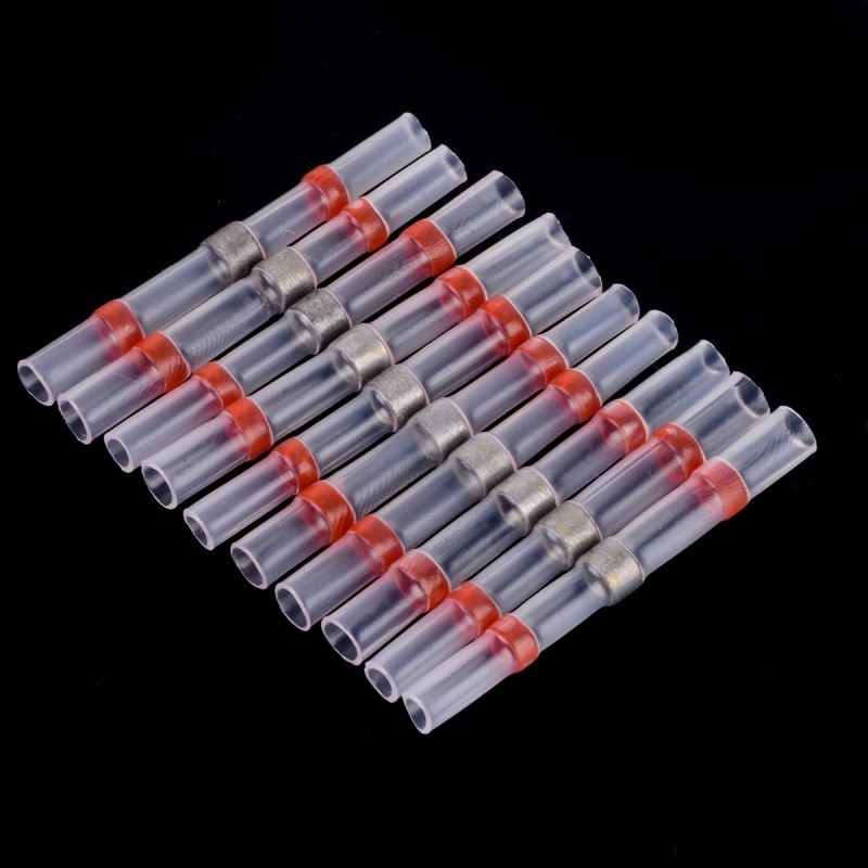 100pcs/lot Seal Heat Shrink Butt Wire Connectors Terminals AWG22-18 Red Solder Sleeve Waterproof wire connector