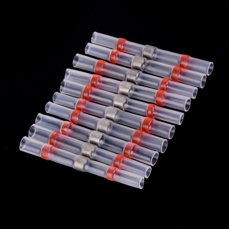 100pcs/lot Seal Heat Shrink Butt Wire Connectors Terminals AWG22-18 Red Solder Sleeve Waterproof wire connector