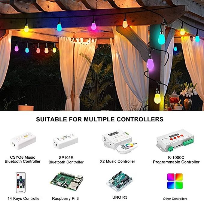 Shatterproof Outdoor S14 with 15 Dimmable Vintage Edison Bulbs Commercial Grade Patio LED String Lights