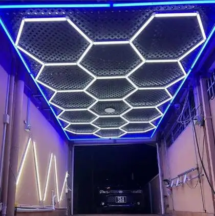 Etop 2024  Hexagonal  Led Light RGB Honeycomb Garage Lamp Led Hexagon Ceiling Lights For Auto Detailing Shop Garage Gym