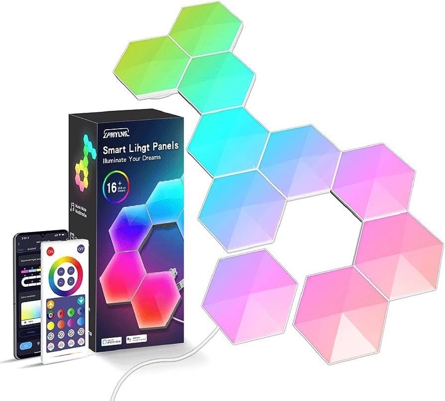 Etop RGB Hexagon lights 3 Pack 6 Pack 10 Pack DIY Modular Night Light LED Light Wall Panels Smart App Control Hexagon Wall Lamp