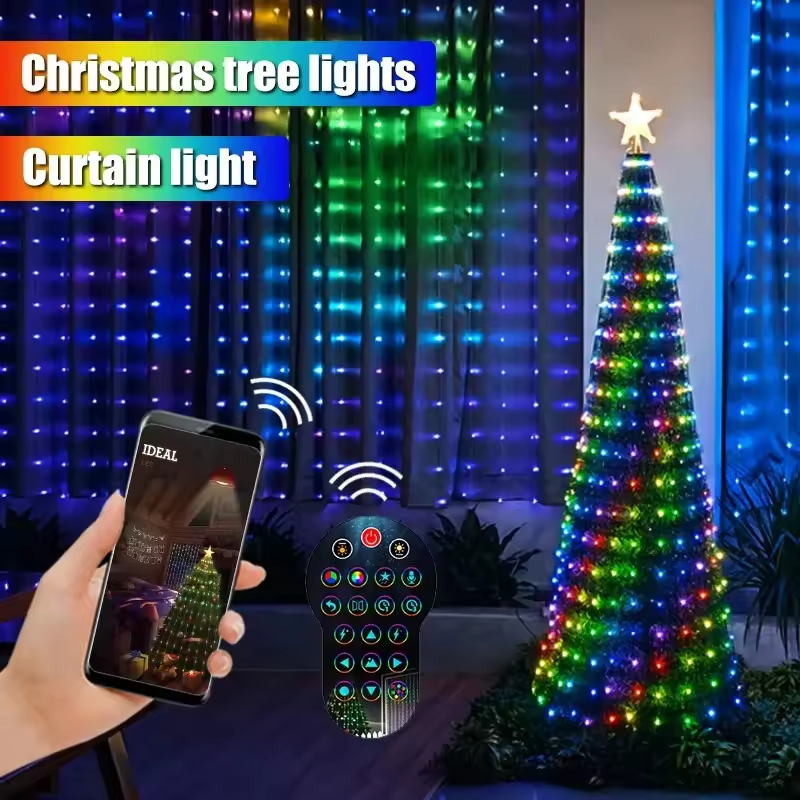 Etop Smart Bluetooth APP Music Control Indoor Christmas Decoration 2*2M 400L Window String Fairy LED Curtain Lights With Remote