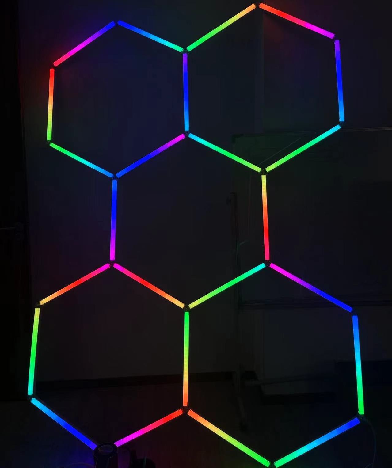 DIY Linkable LED Hexagon Garage Lights Kit RGB 12V/24V Colorful Ambient Honeycomb Lighting For Gym game room car workshop