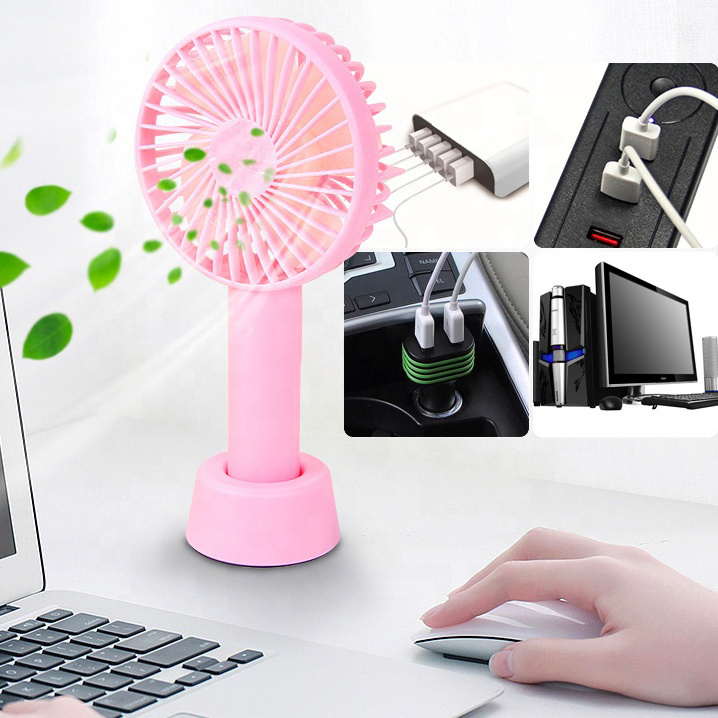 High Quality 3 Speeds Electric Portable Mini Table Fans USB Rechargeable Fan Small Personal Handheld Fan With Base