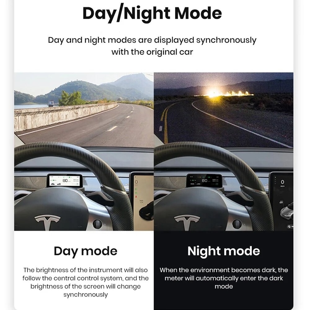 Digital Dashboard For Tesla Model 3 Y Display Carplay Android Auto 9.66 Inch IPS Screen Auto HUD Power Speed