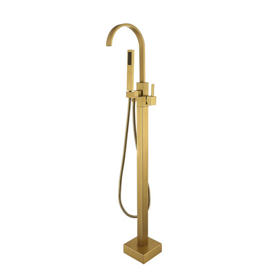 CUPC floor mounted bathtub faucet tub filler brass matte black floor standing bathtub faucet with handheld shower