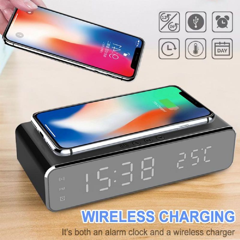 Hot  sell Multifunctional 3 in 1 clock Wireless phone  charger with LED office Lamp +temperature display