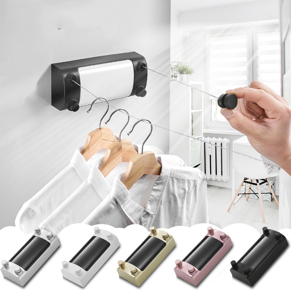 Retractable Clothesline Clothes Drying Rack Rope Storage Indoor Outdoor Telescopic Stainless  Clothesline Laundry Dryer