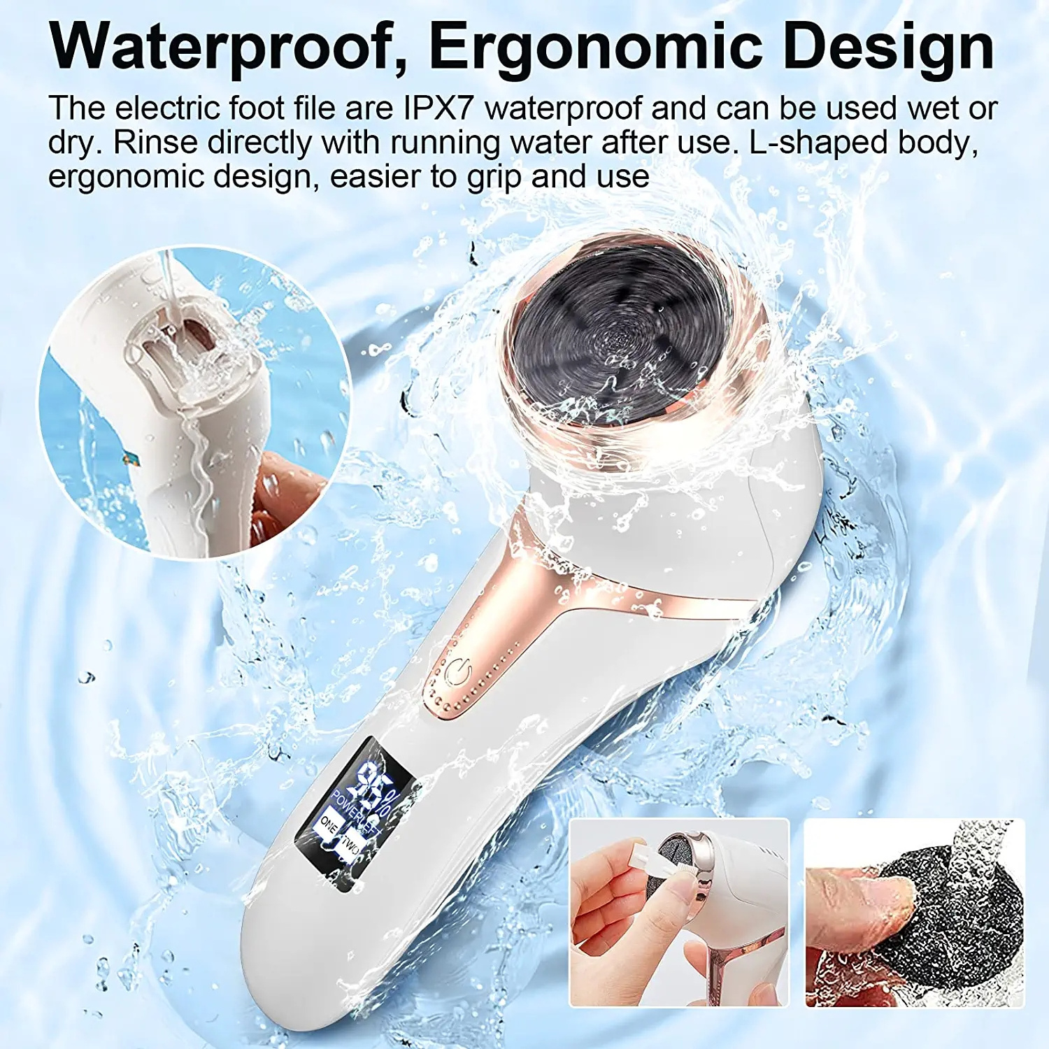 Rechargeable Electric Foot Grinder Electric Pedicure Sander IPX7 Waterproof 2 Speeds Foot Callus Remover Feet Skin Calluses