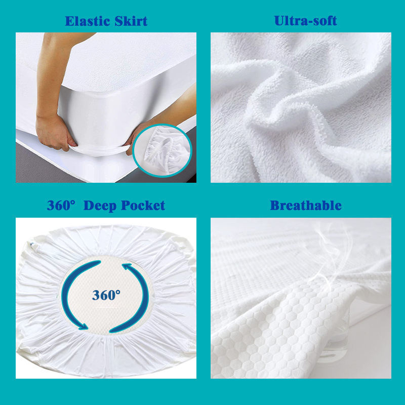 Custom protector de colchon washable noiseless anti slip cotton terry towel water proof waterproof bed mattress cover protector