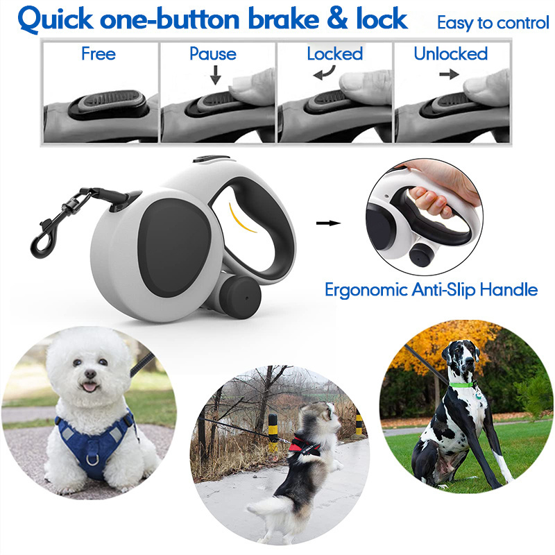 Wholesale reflective tug 360 tangle-free led automatic retractable dog walking leash with led light