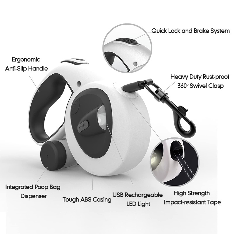 Wholesale reflective tug 360 tangle-free led automatic retractable dog walking leash with led light