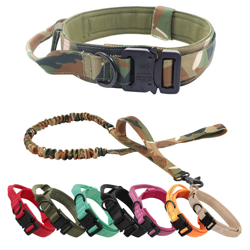 Custom heavy duty nylon biothane training tactical pet dog collar and leash set with handle