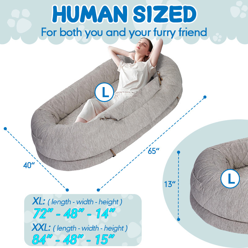 Hot selling xl xxl giant heavy duty extra large luxury super large sleep deeper human sized pet dog bed for humans