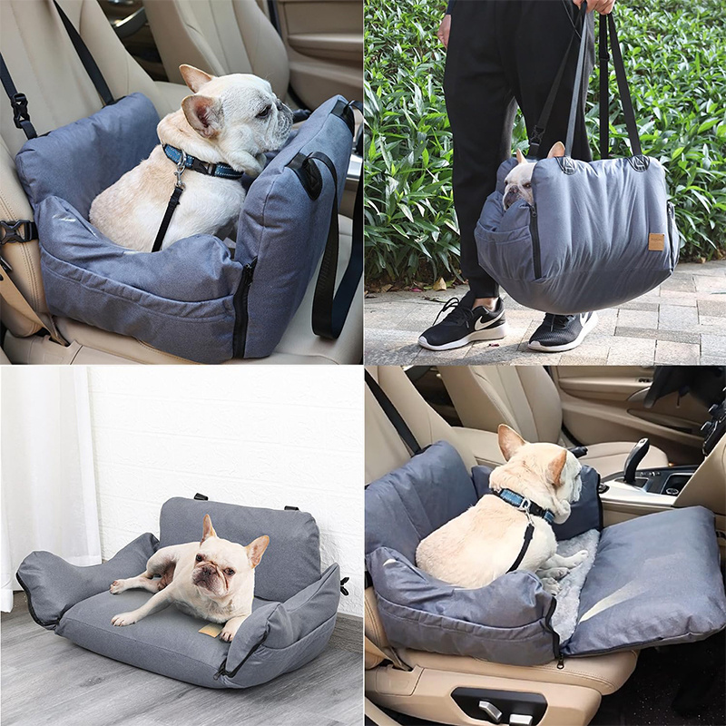 custom made large plush travel bolster safety waterproof portable pet bed dog car booster seat