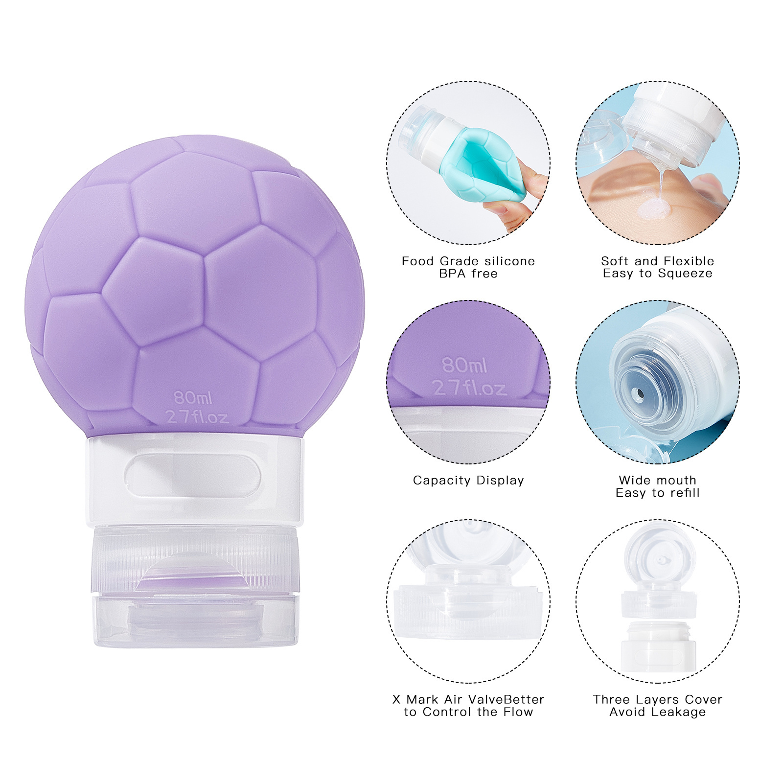 Tsa Approved Bulk Travel Size Shampoo Containers Set Leak Proof Squeezable 80ml Silicone Travel Bottles For Toiletries