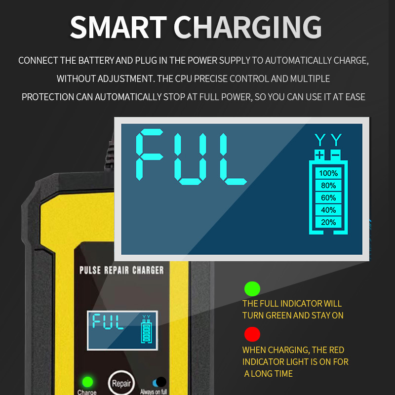 6A Automotive Battery Charger 12V / 24V Smart Battery Maintainer Trickle Charger for Car Motorcycle Boat Marine