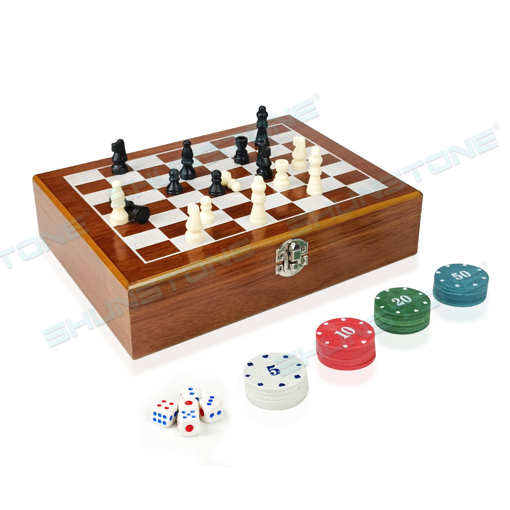 Novelty Chess Board Game Set With Games Chips And Poker Multi Function Game Chess Set Wooden Box