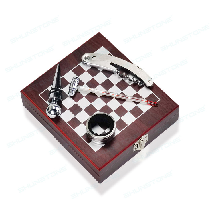 Wholesale High Quality Stainless Steel Wine Corkscrew Opener Gift Set With Chess Wine Accessories Bar Tools Wooden Box