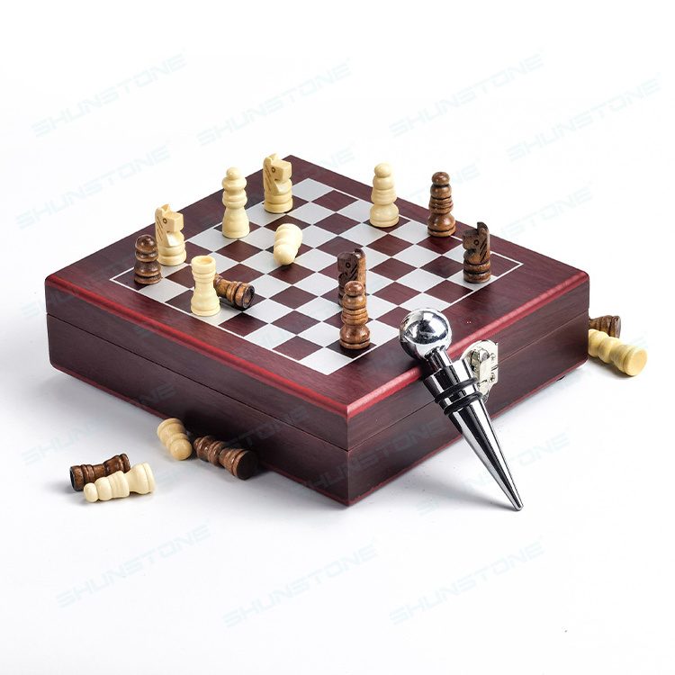 Wholesale High Quality Stainless Steel Wine Corkscrew Opener Gift Set With Chess Wine Accessories Bar Tools Wooden Box