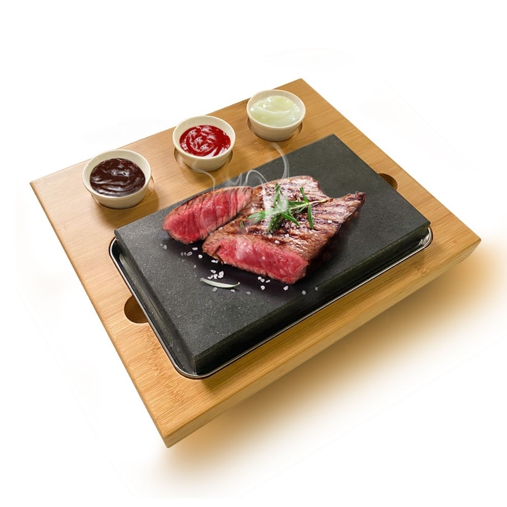 Grill Steak On The Stone Set Hot Rock Grill Table Top Lava Cooking Stone steak grill plate