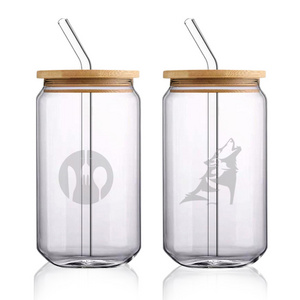 Bamboo Lid with Straw Beer Can Beer Glasses Soda Cup Wholesale Custom Laser Logo Libbey 16oz Glass Water Bottle CLASSIC Presents