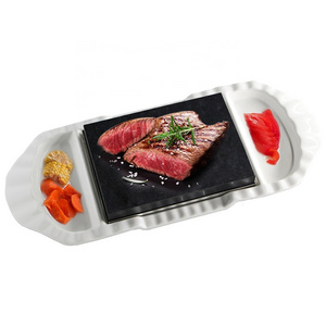 Wholesale steak stone set  Cooking Stone sizzling cookware  with thickness ceramic plate