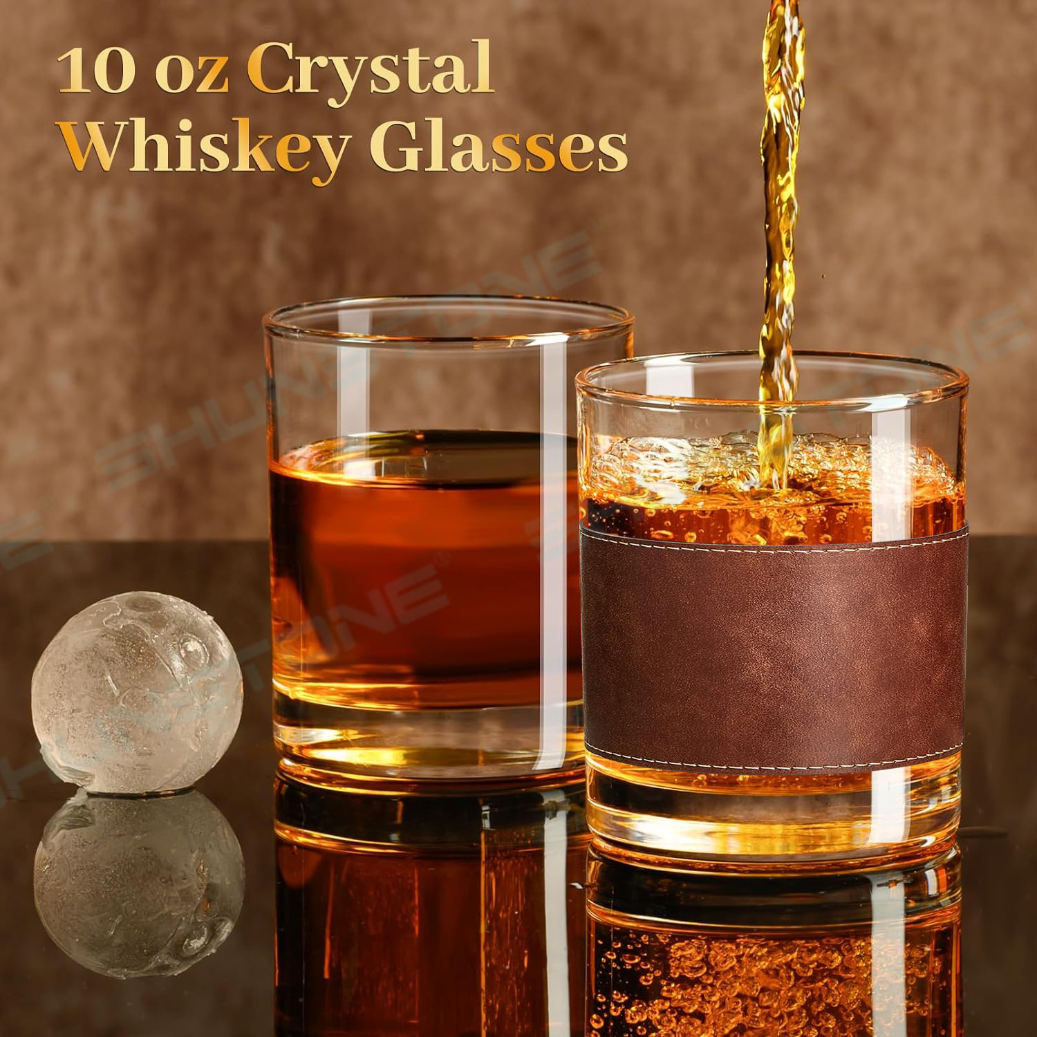 New Round Crystal Whiskey Glass With Leather Glass Cup Sleeve personalized whiskey glasses For Whiskey Bourbon Lover