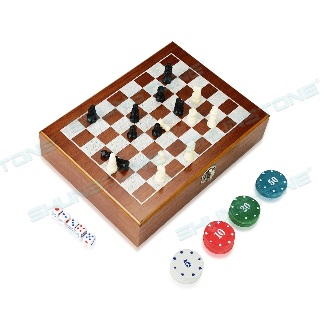 Novelty Chess Board Game Set With Games Chips And Poker Multi Function Game Chess Set Wooden Box