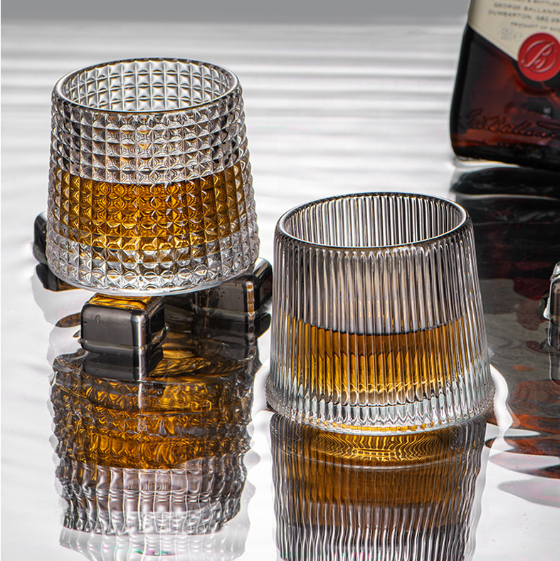 Free Sample Rotatable Wine Glasses Old Fashioned Whisky Glasses Tumbler Rocks Bar Glass for Drinking Bourbon