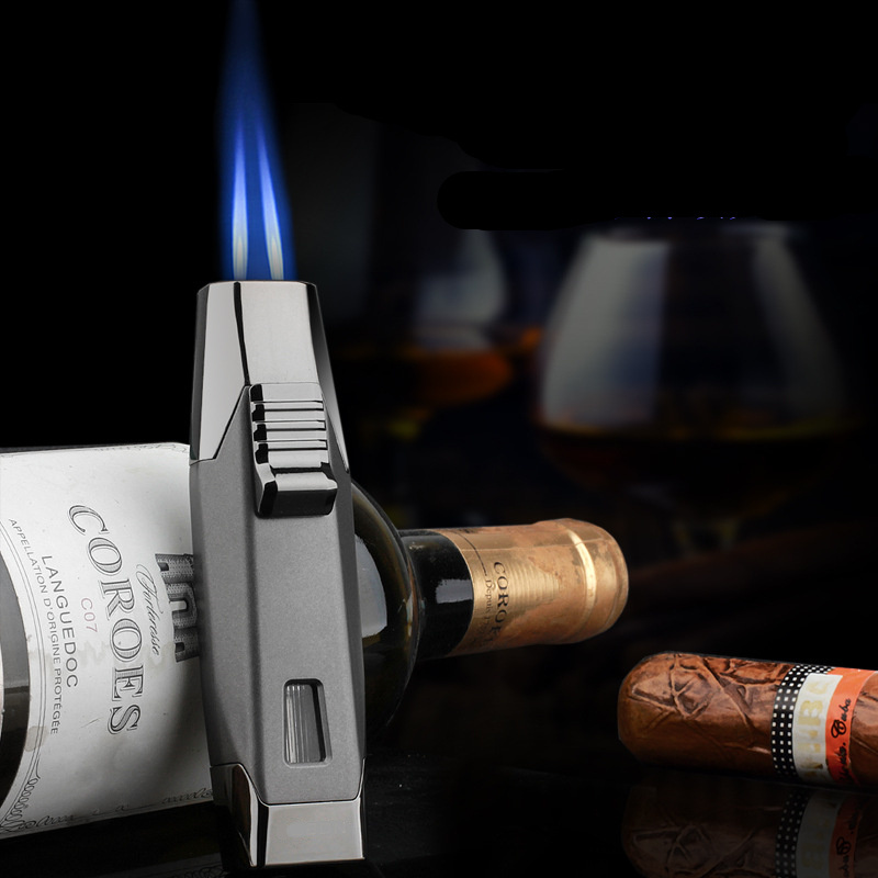 Premium Metal Cigar Lighter Multi-Function Double Jet Blue Flame Butane Gas Refillable Torch Lighter Custom Logo