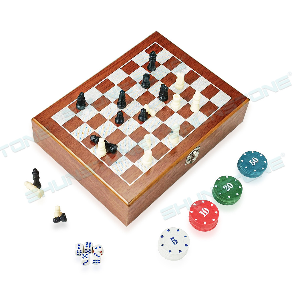 Novelty Chess Board Game Set With Games Chips And Poker Multi Function Game Chess Set Wooden Box