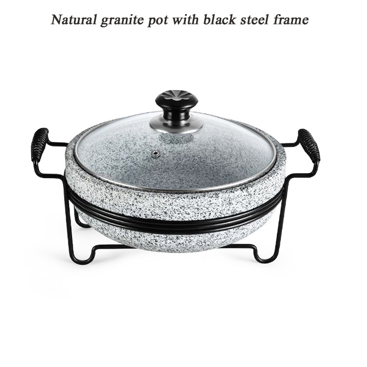 Hot sale korea natural stone pot korean stone cookware large stone pot  with black steel framefrom China