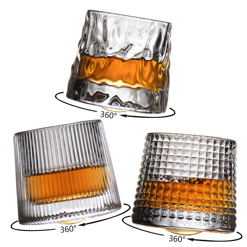 Free Sample Rotatable Wine Glasses Old Fashioned Whisky Glasses Tumbler Rocks Bar Glass for Drinking Bourbon