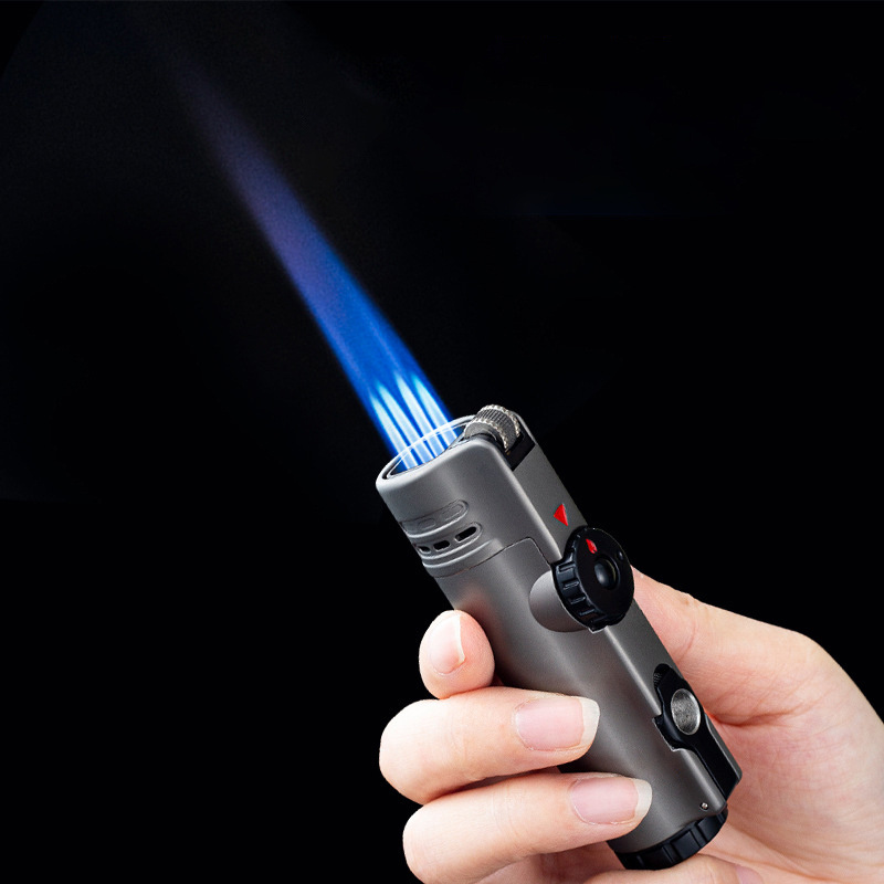 Wholesale Four Straight Blue Fire Metal Inflatable Lighter Premium Airbrush Type High Fire Cigar Lighter Gift