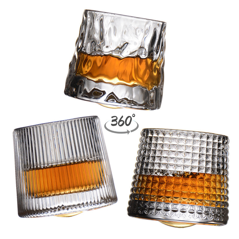 Free Sample Rotatable Wine Glasses Old Fashioned Whisky Glasses Tumbler Rocks Bar Glass for Drinking Bourbon