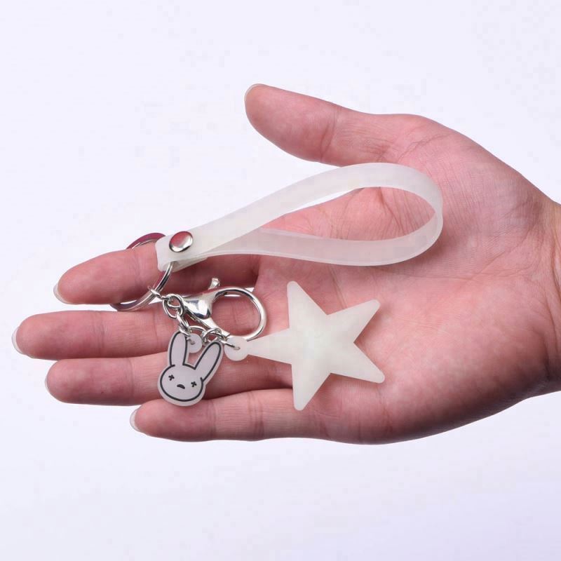 new Arrival Soft PVC Keyring Accessories Croc Charms Keychain Croc Keychain Wholesale 2D Bad Bunny Glowing in night Keychain